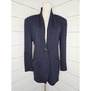 St. John Medium Navy blue long cardigan with one button closure